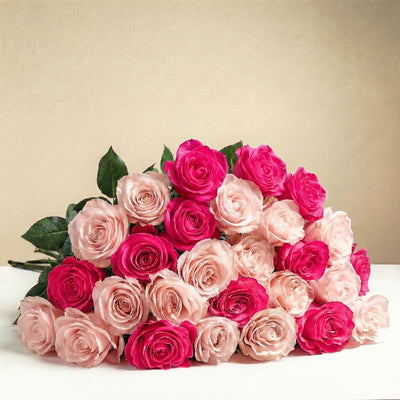 24 roses à longues tiges (sans vase)