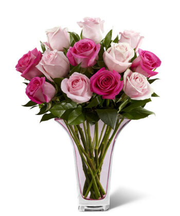 Le bouquet de roses rose mixte à longues tiges